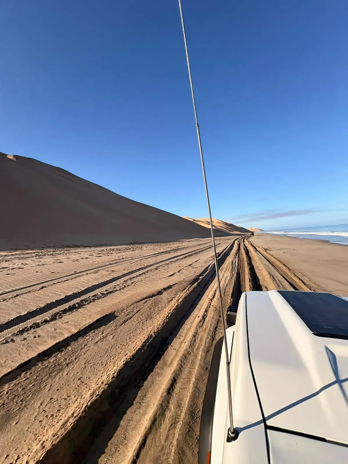 Following the beach north, dunes rising sheer to the left
